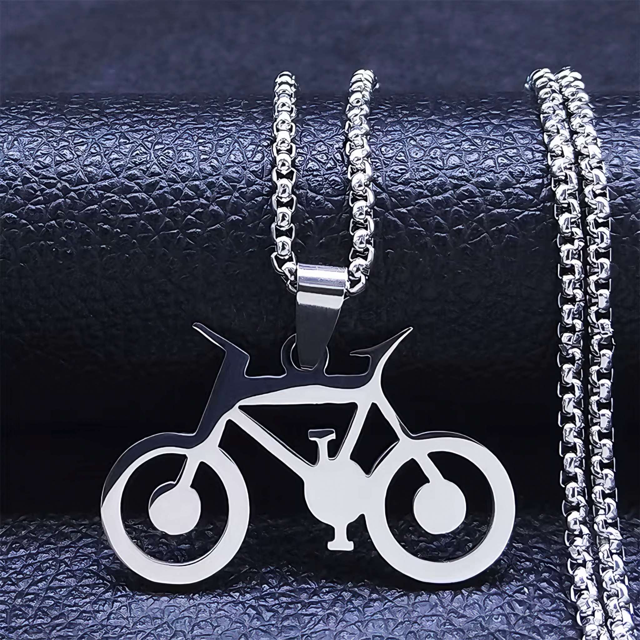 Sleek Stainless Steel Mountain Bike Pendant Necklace