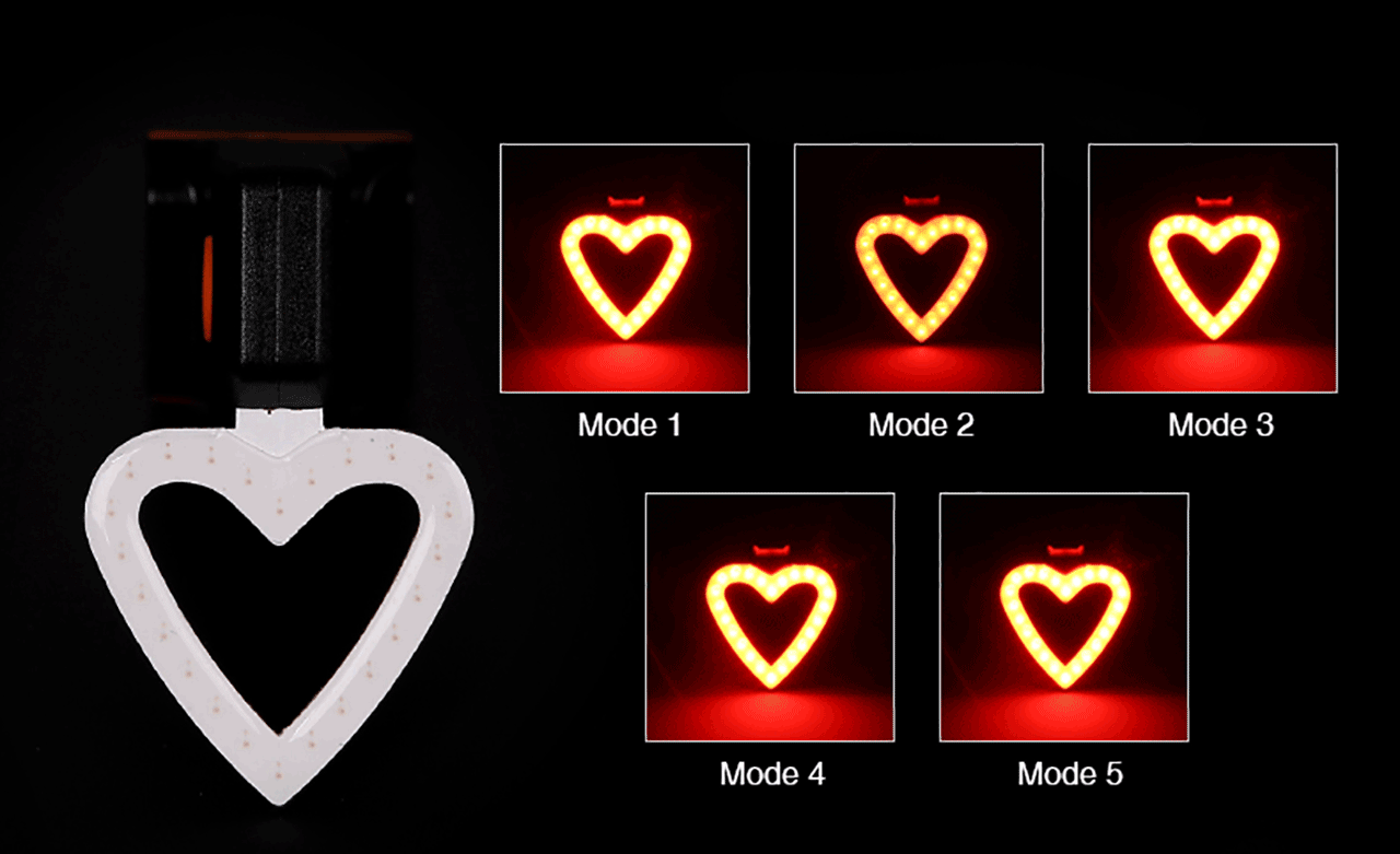 Heart-Shaped LED Bike Light 8 heart bike taillight 6 pedalthemetal