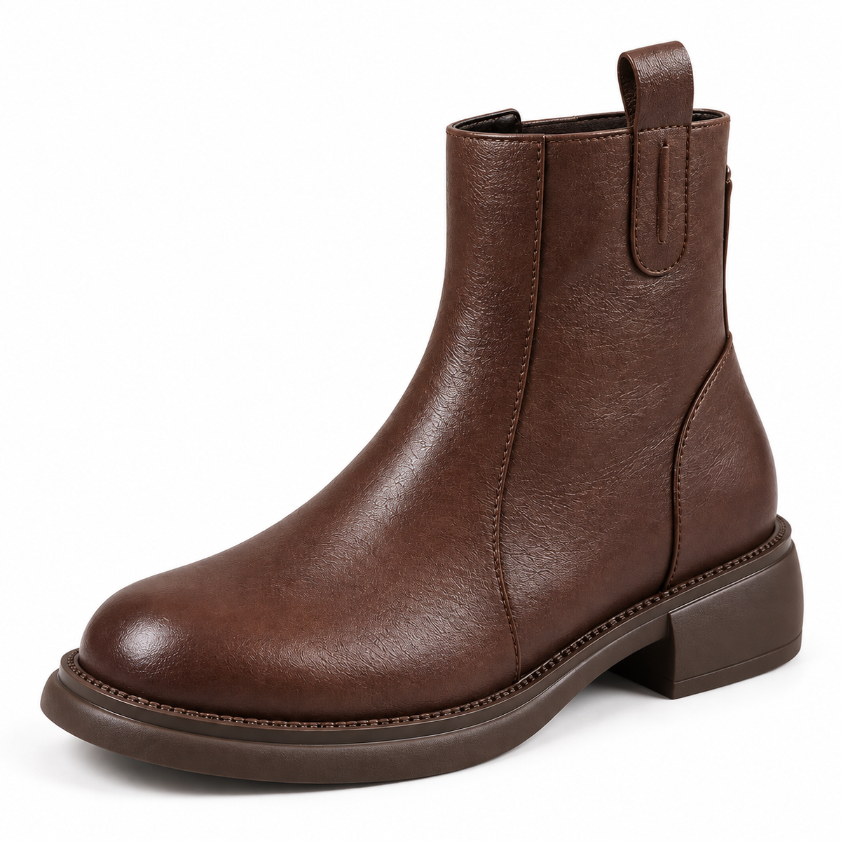 XIKUO dark-brown ankle boots, side panels, pull tab and low heel detail