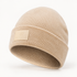 WRELS beige ribbed beanie, folded cuff and tonal logo patch