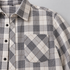 Ridgepine shirt chest pocket with diagonal plaid and dark front buttons
