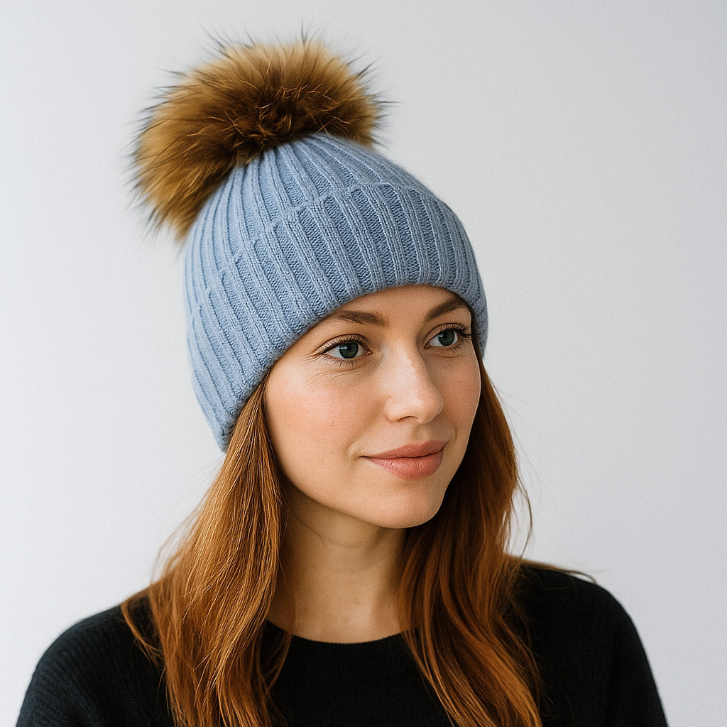 Alpex FrostPeak women's knit beanie with detachable faux-fur pom
