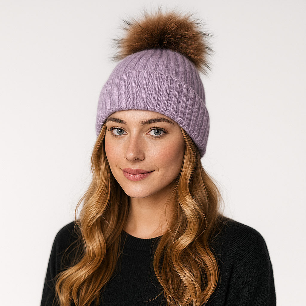 FrostPeak Knit Beanie with Detachable Faux-Fur Pom – Women’s