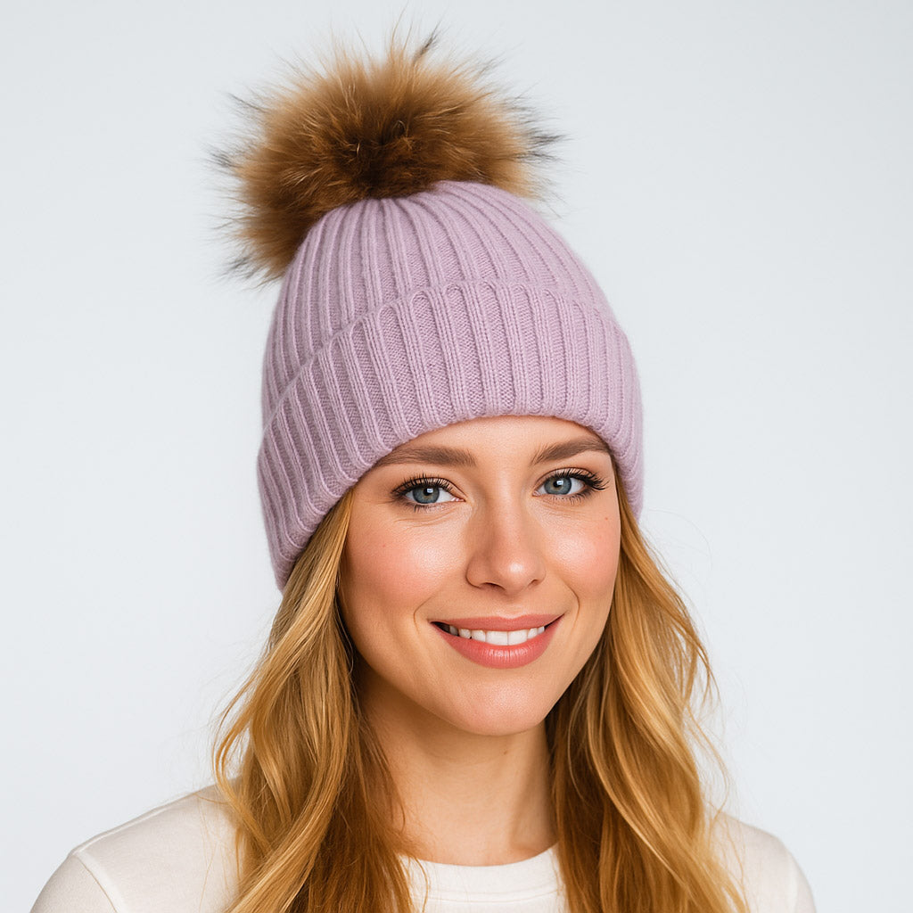 FrostPeak Knit Beanie with Detachable Faux-Fur Pom – Women’s