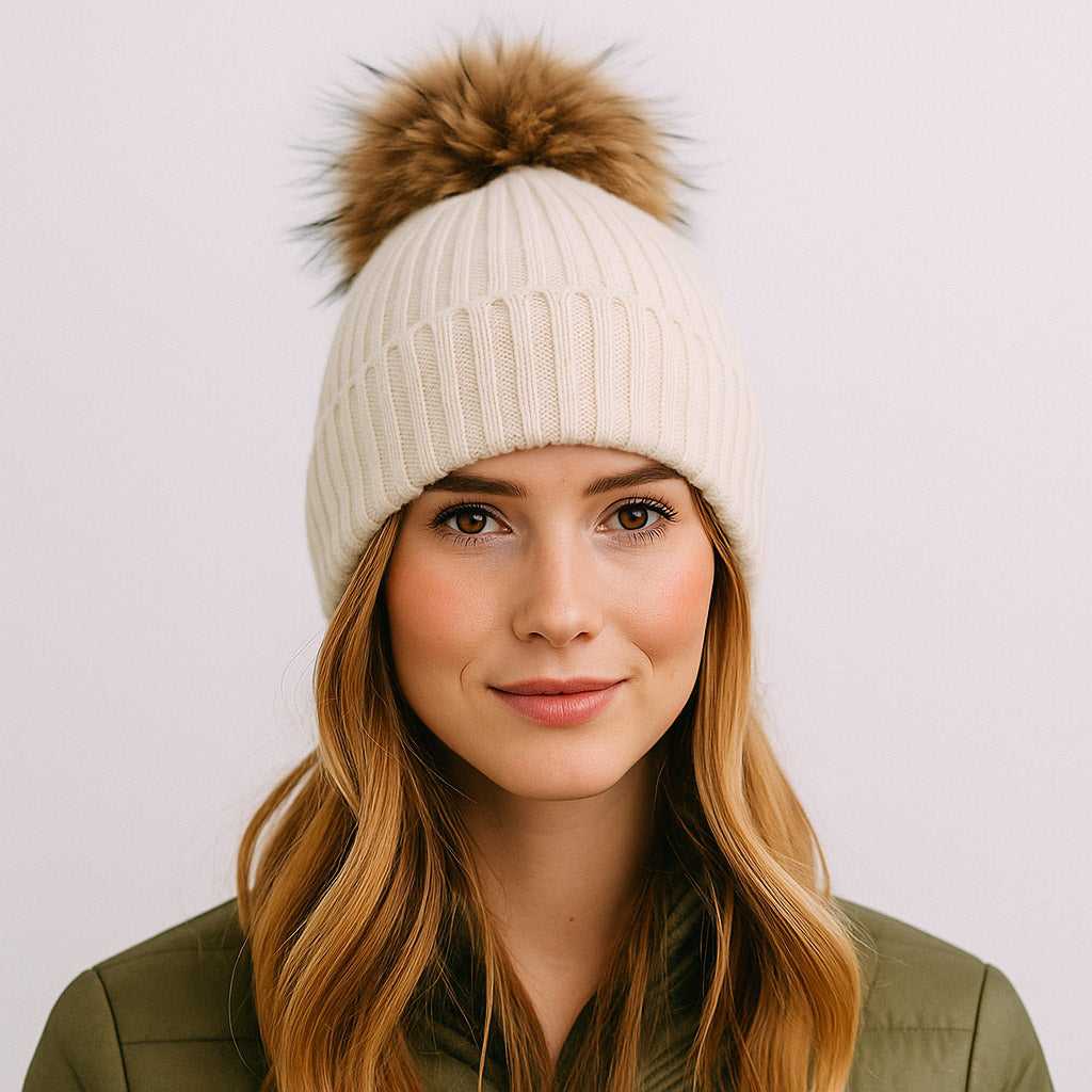 FrostPeak Knit Beanie with Detachable Faux-Fur Pom – Women’s