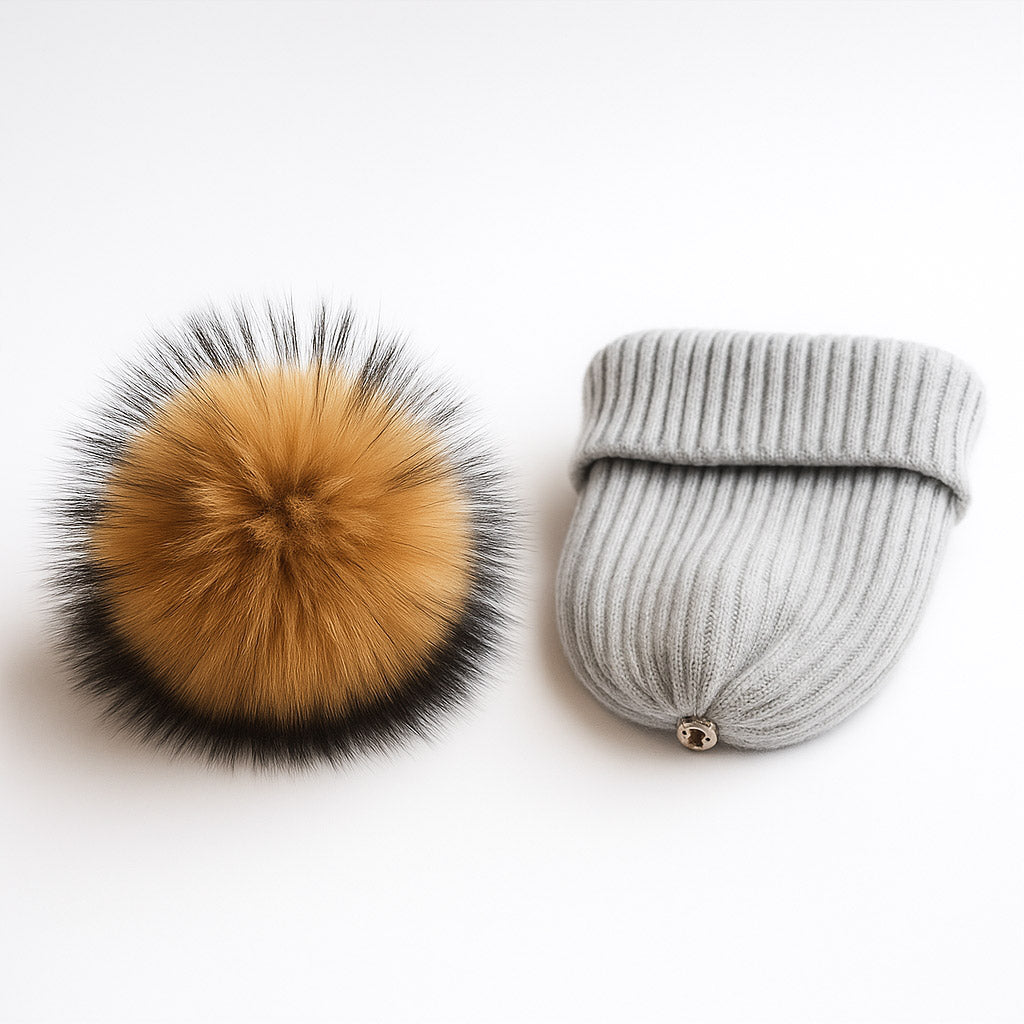 FrostPeak Knit Beanie with Detachable Faux-Fur Pom – Women’s