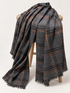 Embercheck charcoal-gray scarf, narrow rust plaid lines and fringed ends