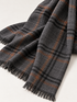 Embercheck charcoal-gray scarf, woven plaid texture and fringe detail