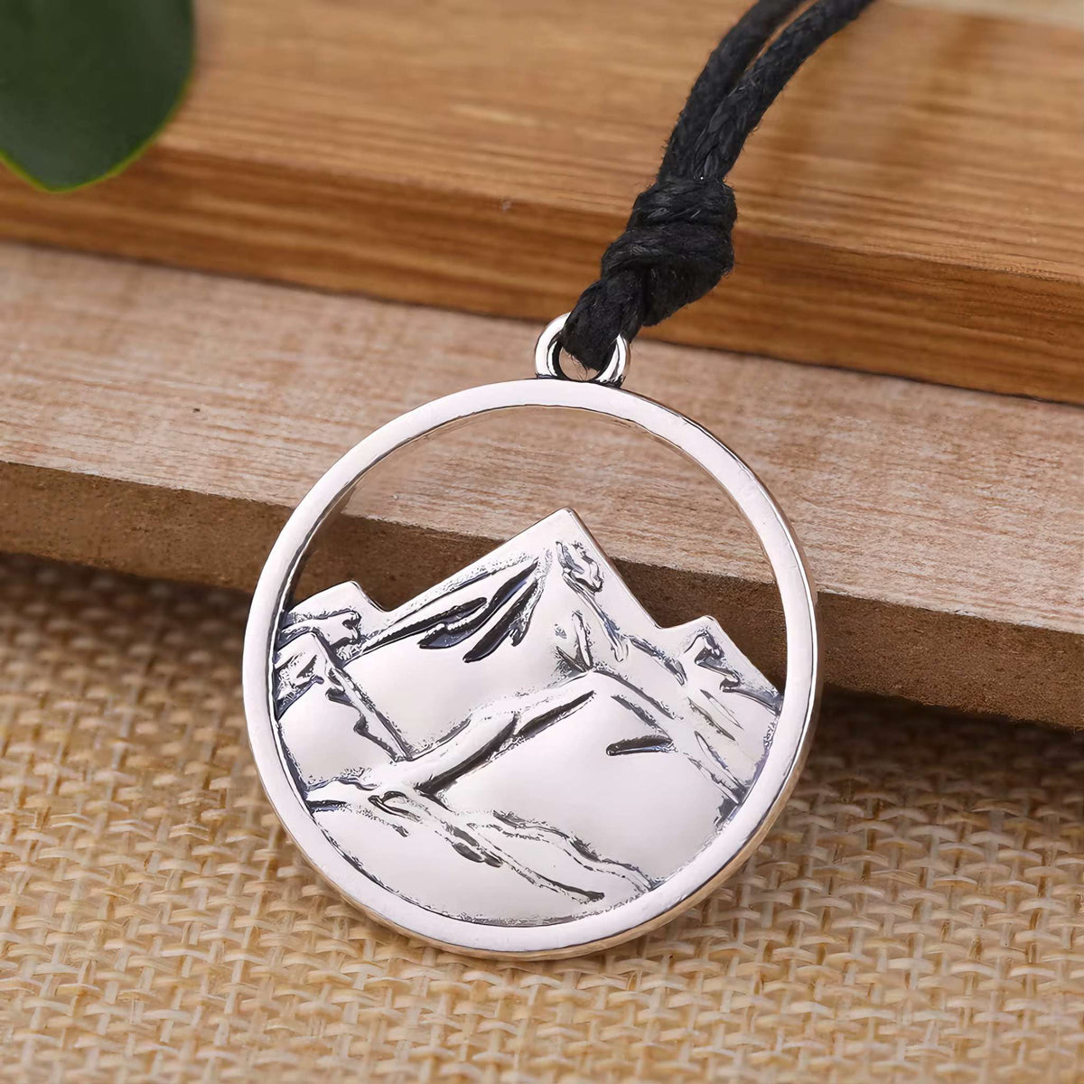Alpex PeakLine silver-tone embossed mountain pendant necklace