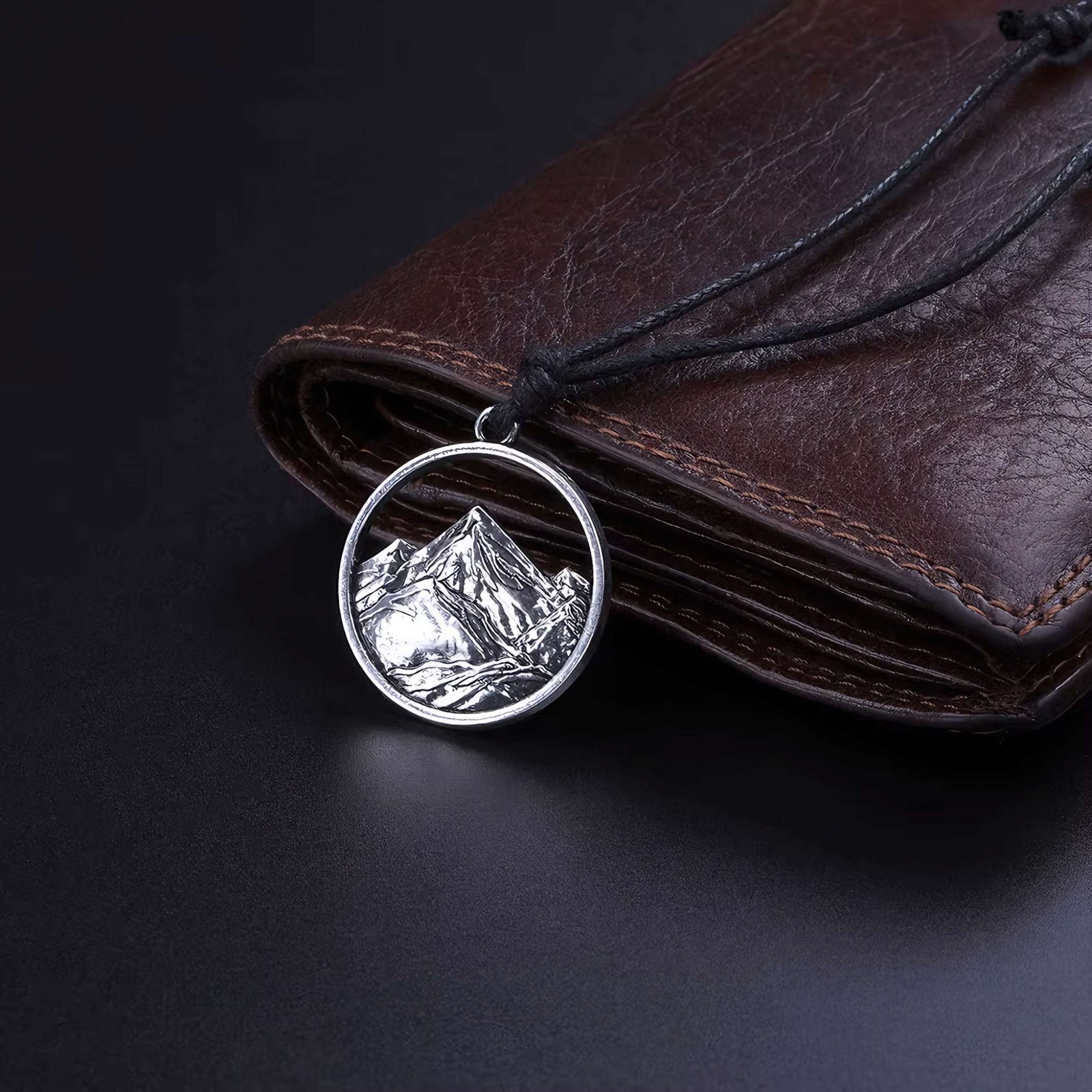 PeakLine Embossed Mountain Pendant Necklace – Silver-Tone