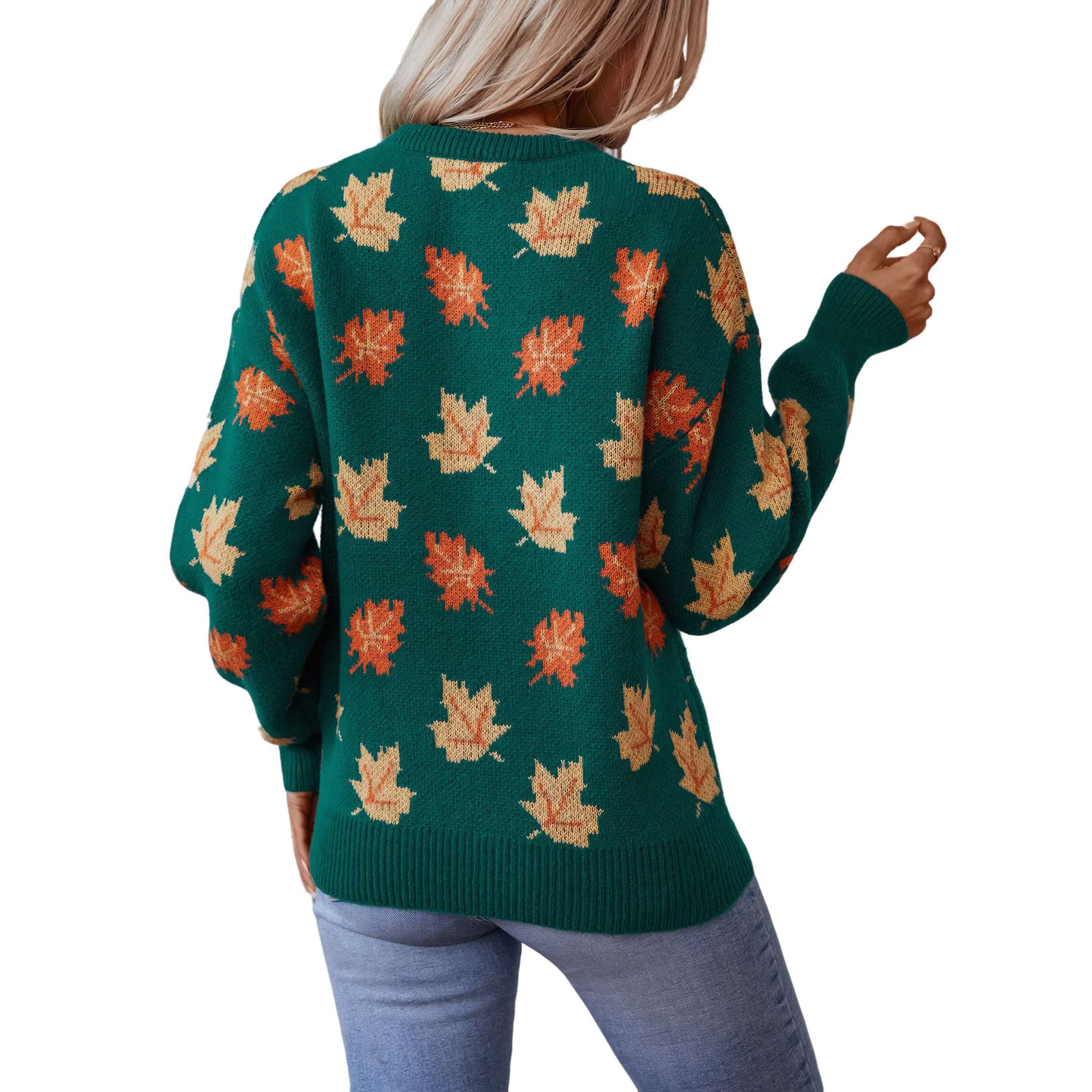 Maple Leaf Jacquard Knit Pullover Sweater