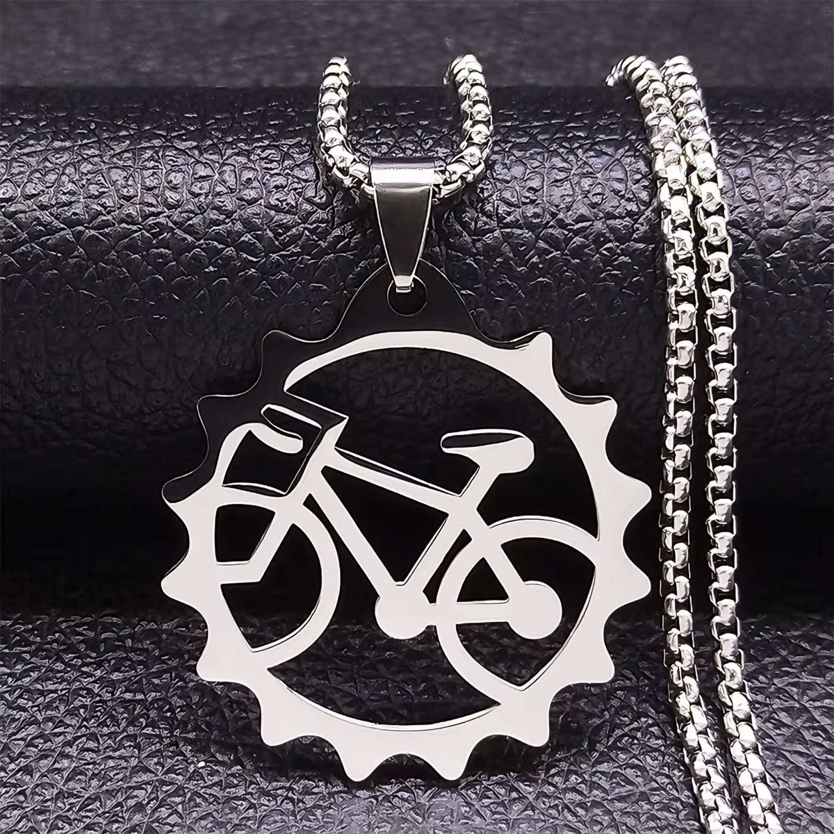 Alpex stainless steel bike chain pendant necklace