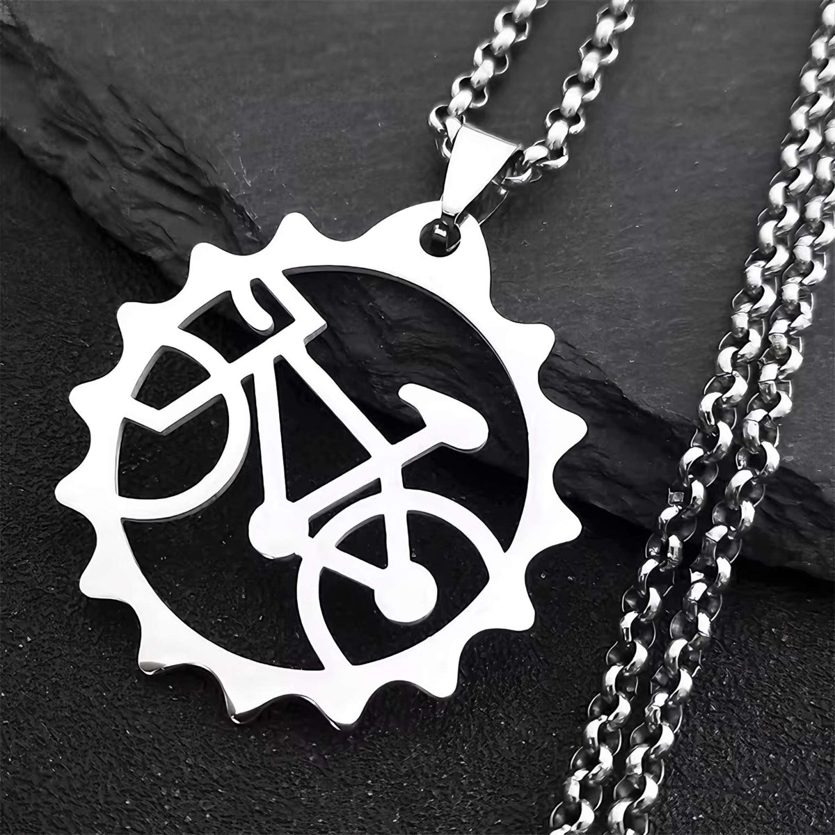 Alpex CycloGear stainless steel bicycle pendant necklace
