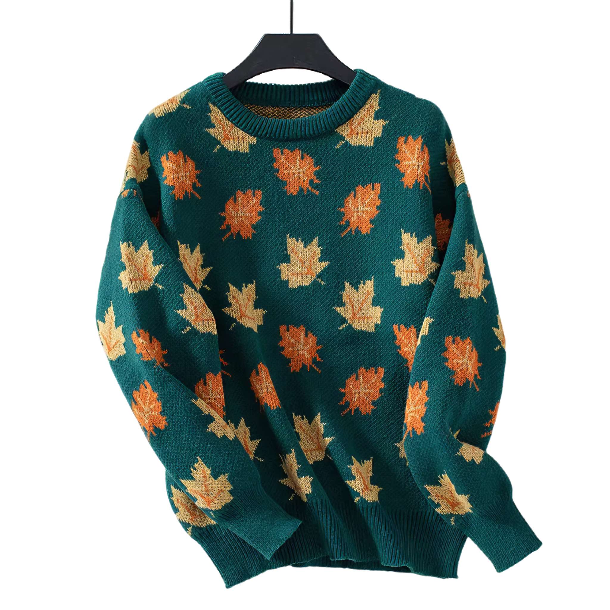 Maple Leaf Jacquard Knit Pullover Sweater