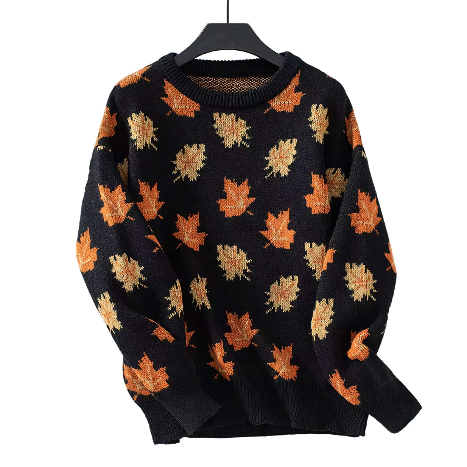 Maple Leaf Jacquard Knit Pullover Sweater - Women's