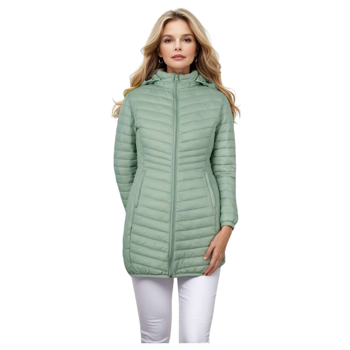 Santelon women's windproof ultralight puffer coat with detachable hood