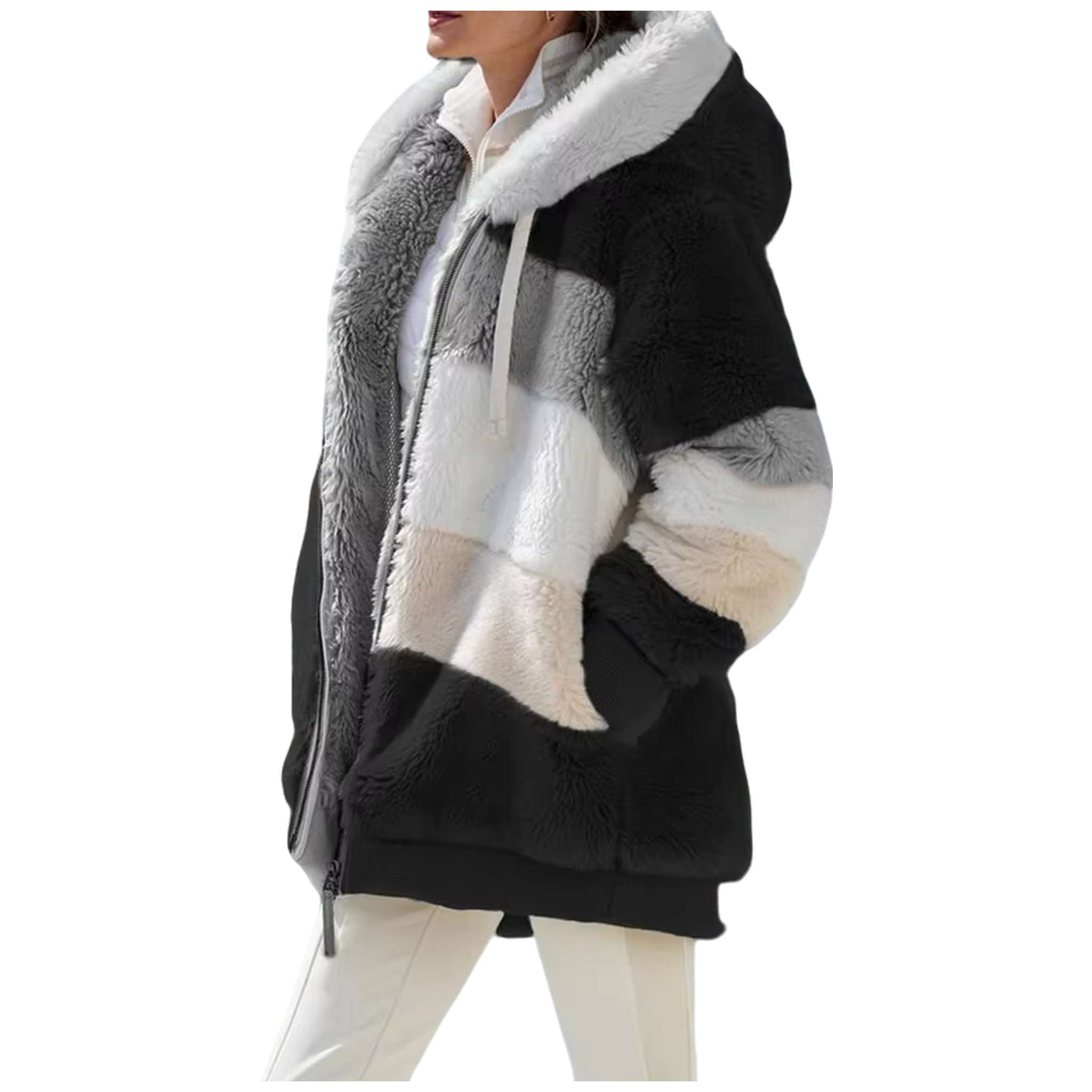 Women's Hooded Cashmere Patchwork Coat