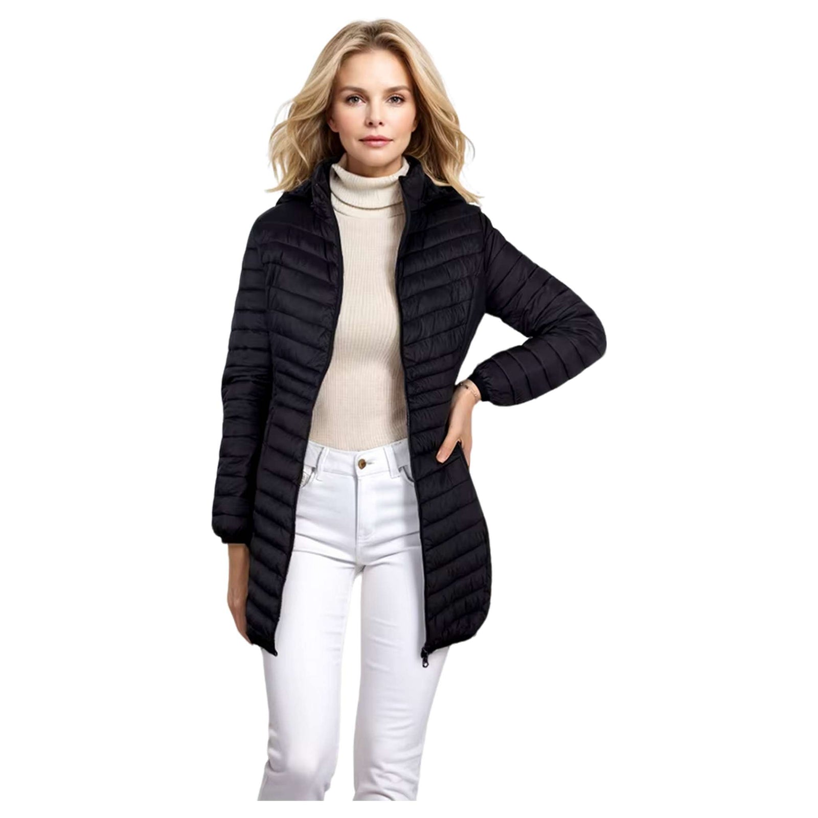 Women's Windproof UltraLight Puffer Coat with Detachable Hood