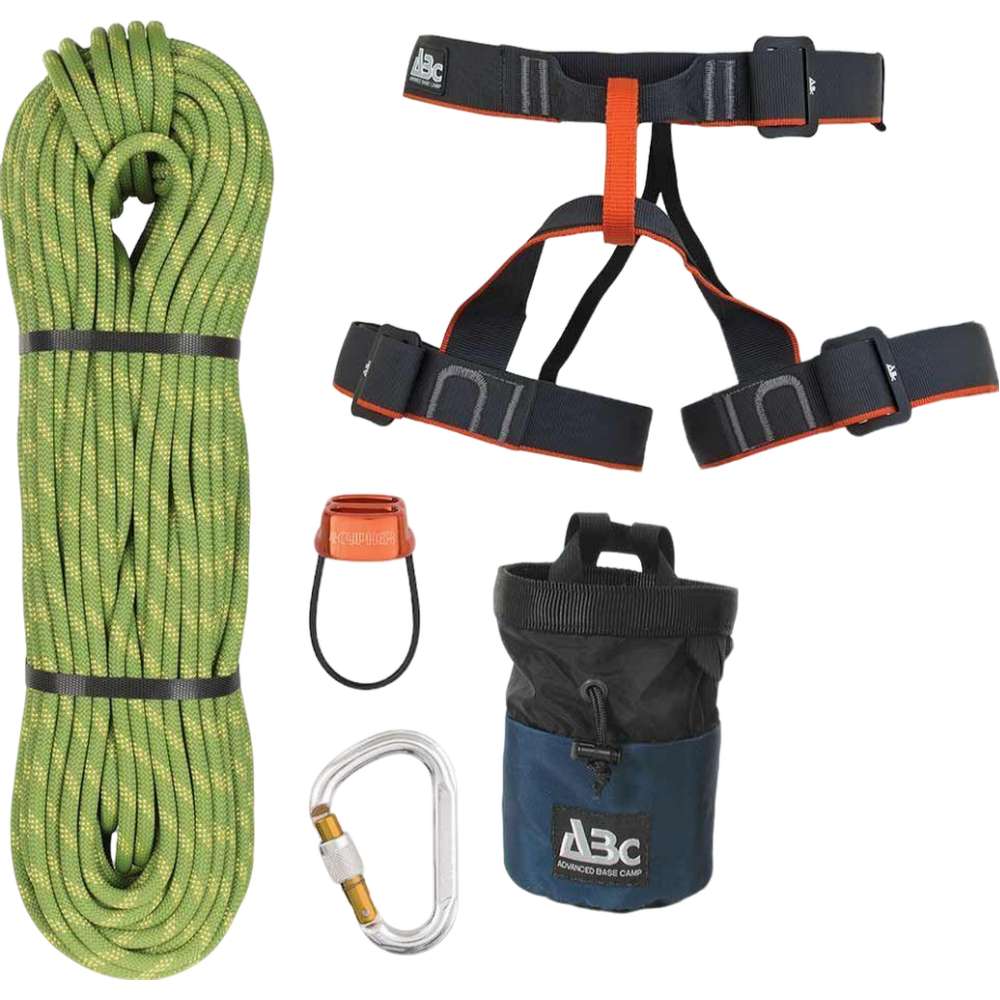 Cypher complete climber's package with rope harness belay device carabiner and chalk bag
