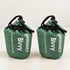 Two green packed bivy covers in drawstring pouches without whistles