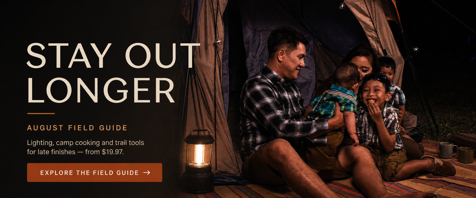 Stay Out Longer August Field Guide family camping banner