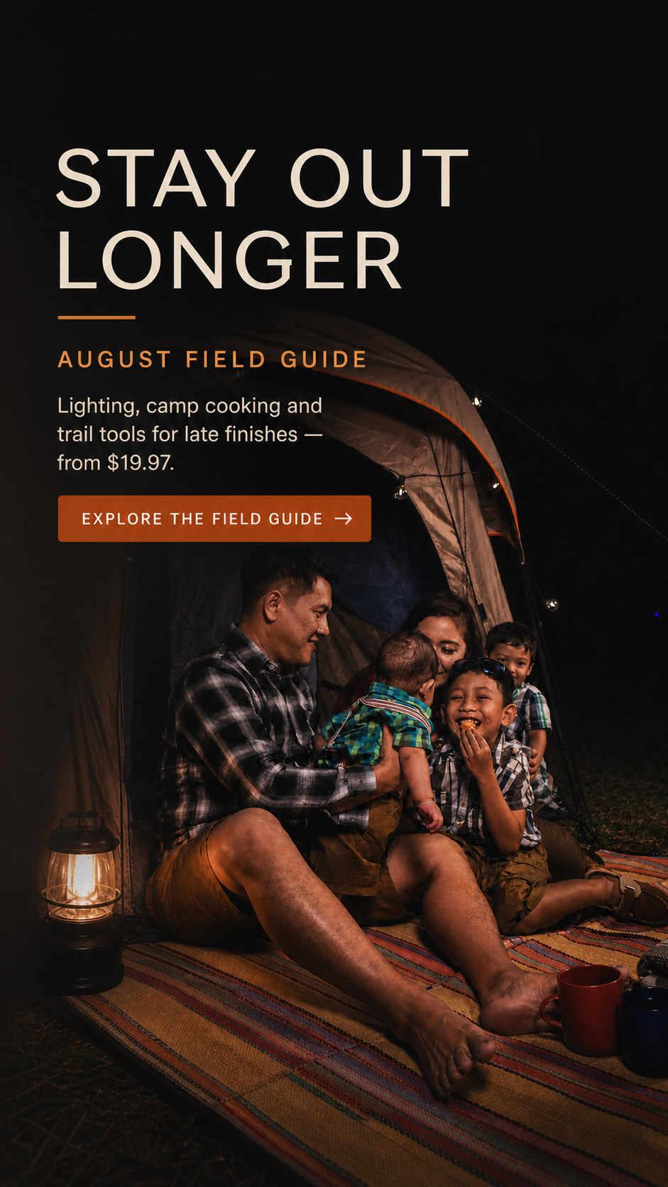 Stay Out Longer August Field Guide family camping mobile banner