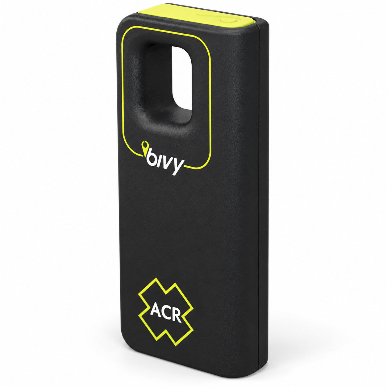 Bivy Stick 4601 satellite messenger in black with a yellow-green top.