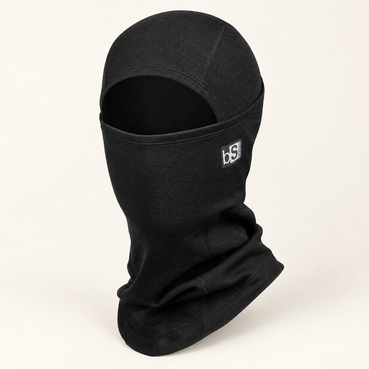 BlackStrap Merino Hood balaclava in Black, shown in full.