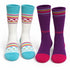 Bridgedale White/Purple kids ski sock two-pack, shown as two matching pairs.