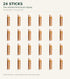 Quantity illustration of twenty-four Dermatone Coconut lip balm sticks in four rows of six; a display contains one selected formula, not assorted flavors.