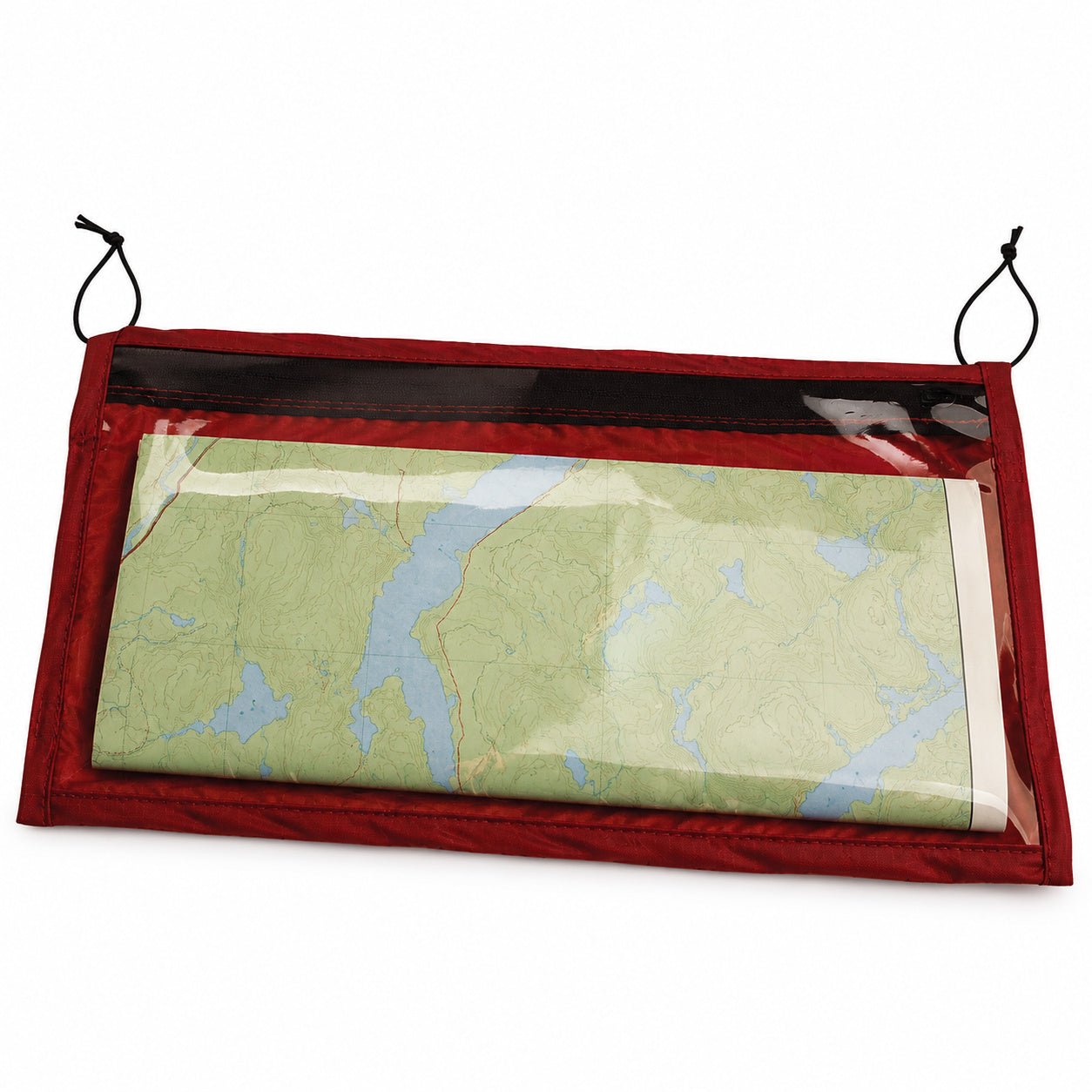 Equinox Hellbender Ultralite Map Case Medium in red/burgundy trim with map visible.