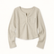 Apricot Maden ribbed cropped Henley with seven-button placket, curved hem and single chest pocket
