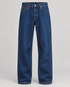 Dark-blue Maden straight-leg jeans with contrast stitching, full front view