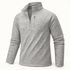 Light gray heather quarter-zip pullover with stand collar, quarter zip, vertical zip chest pocket.