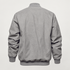 Back studio view of the gray rib-trim button-front blouson.
