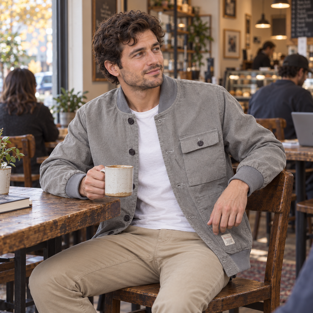 Mairuker Ridgeway Button Jacket in an everyday mountain-town setting