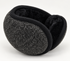 Charcoal folding behind-head ear warmers shown folded in a studio.