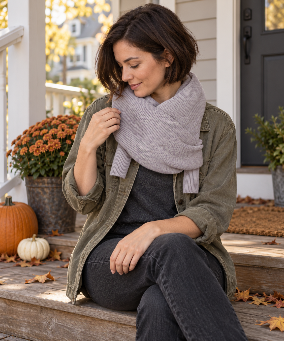 KLV Ashgrove Rib-Knit Scarf in an everyday mountain-town setting