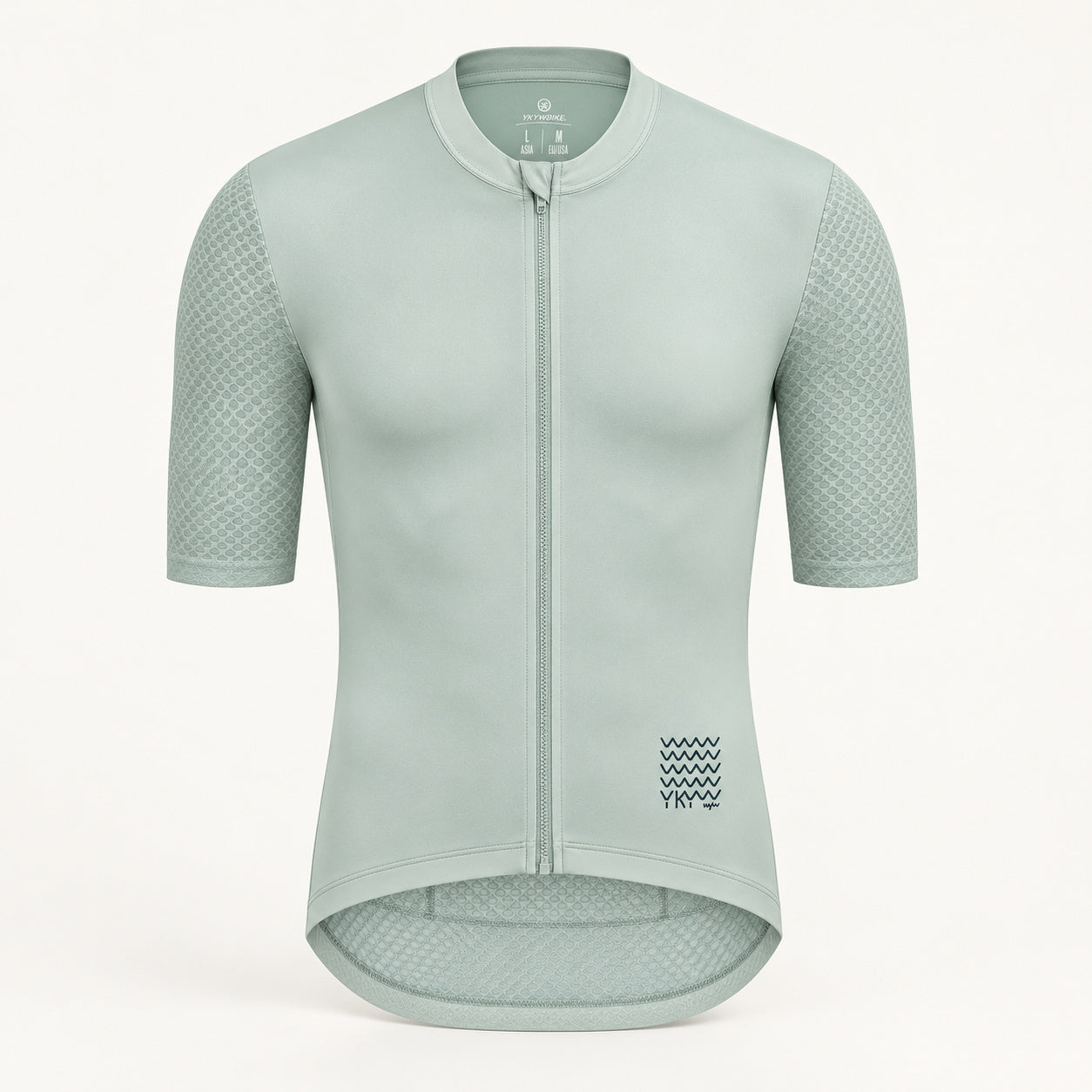 YKYWBIKE pale mint-gray Fog cycling jersey, front view