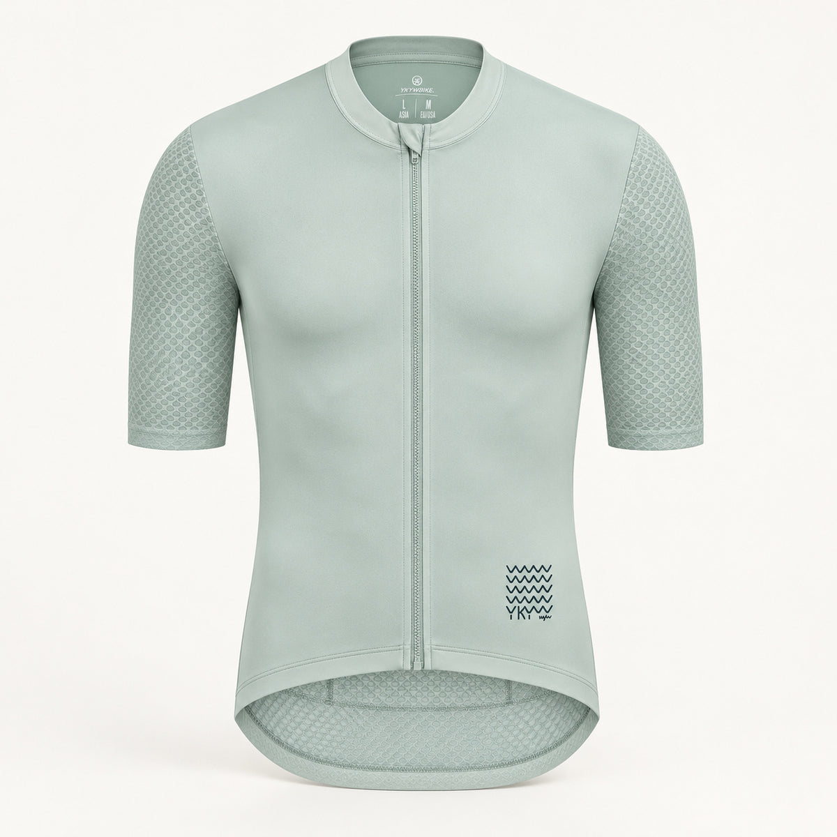 YKYWBIKE pale mint-gray Fog cycling jersey, front view