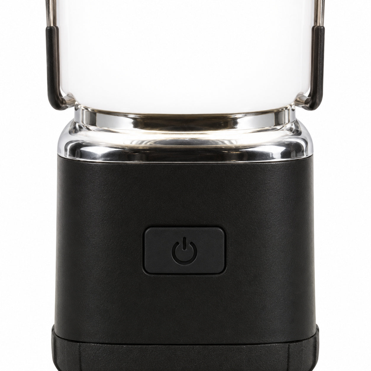 Front power button and diffuser collar detail on the LUXPRO LP189 lantern