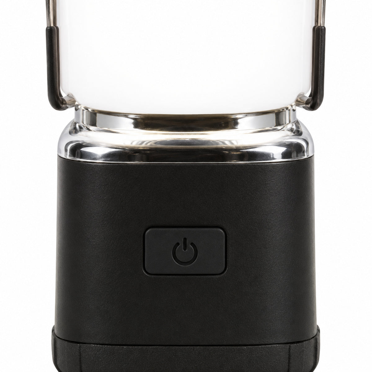 Front power button and diffuser collar detail on the LUXPRO LP189 lantern