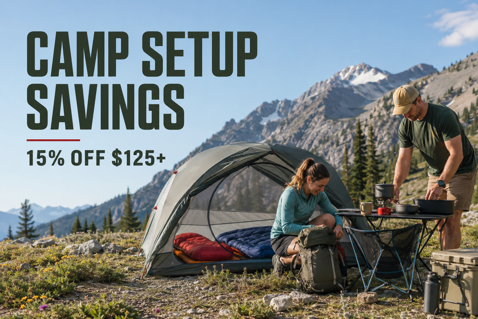 Camp Setup Savings, 15% off eligible camping gear orders of $125 or more