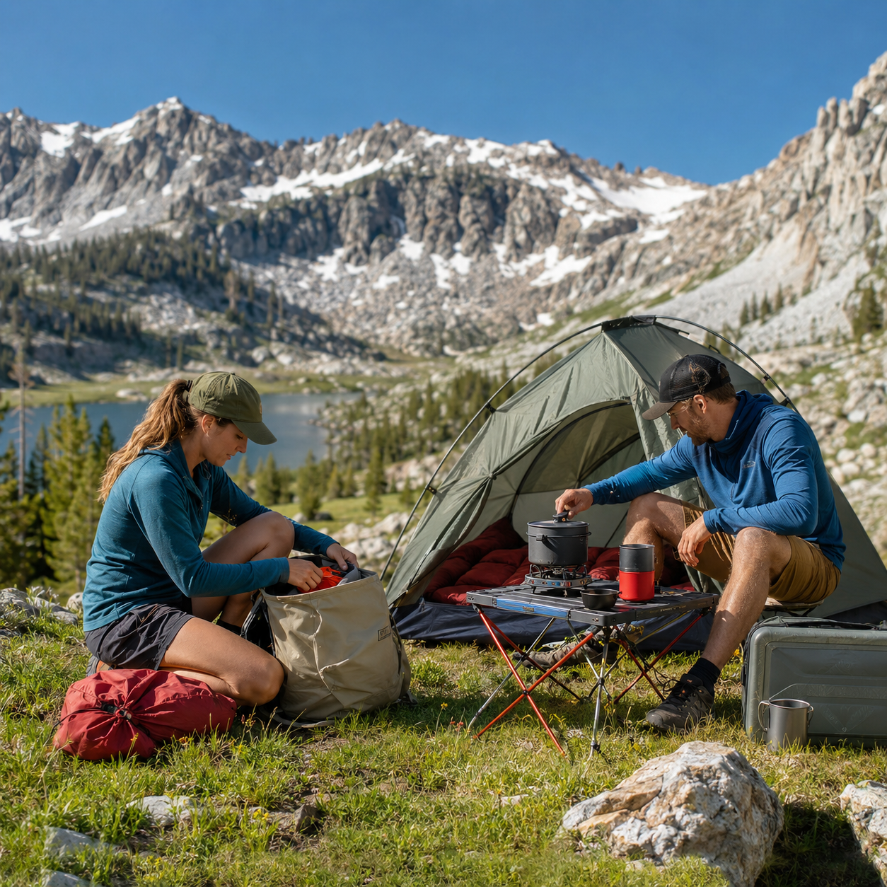Premium summer camping setup in the mountains