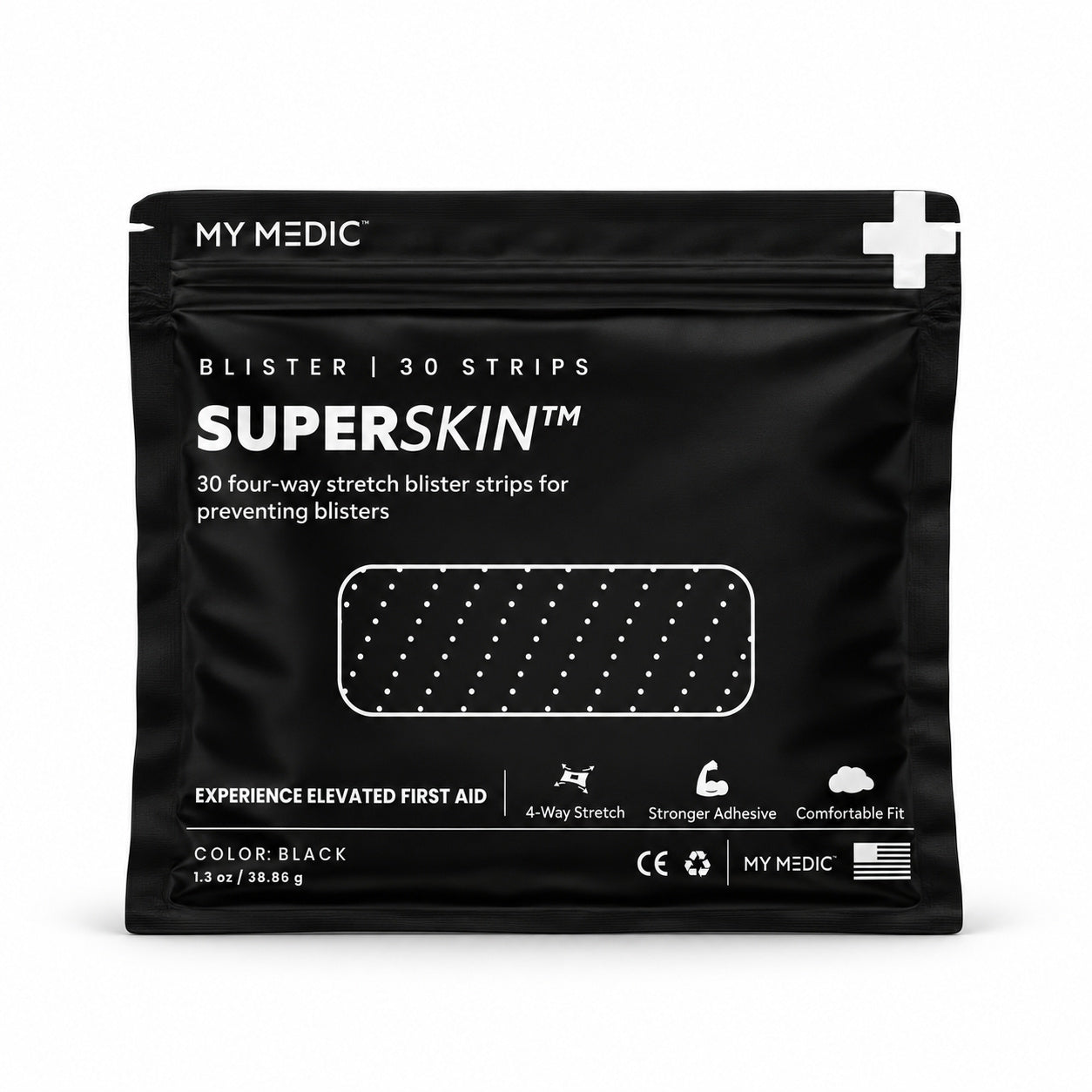 Closed black MyMedic SuperSkin 30-strip pouch
