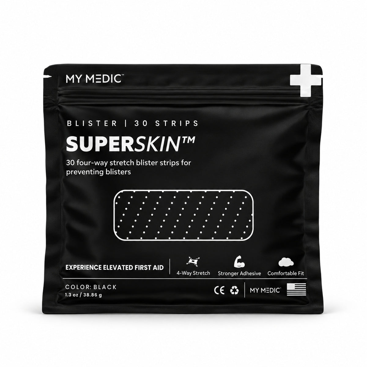 Closed black MyMedic SuperSkin 30-strip pouch