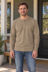 Bronson Heavyweight Henley - Men's in khaki, worn with everyday clothing.