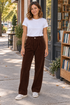 Alpex Alder Straight Corduroy Pants - Women's in coffee, worn with everyday clothing.