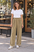 Alpex Juniper Elastic-Waist Corduroy Pants - Women's in khaki, worn with everyday clothing.