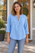 BOXDAQ Everyday Button-Neck Top - Women's in blue, worn with everyday clothing.